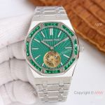 Swiss Replica Audemars Piguet Royal Oak Tourbillon 2924 Green Face Diamond-set Bezel